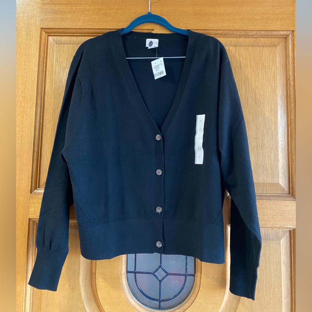 New with tags, knit black cardigan, size Large